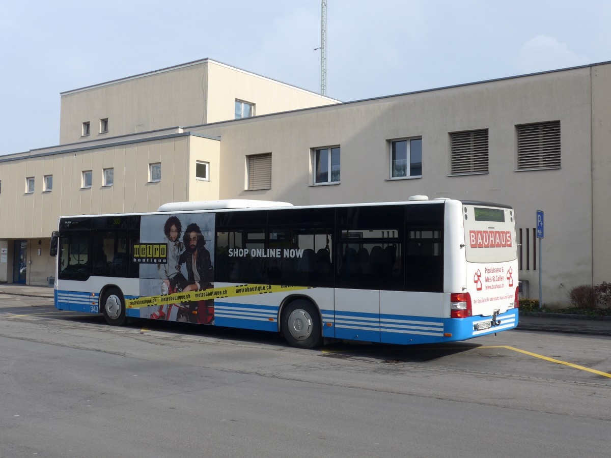 (158'724) - BSW Sargans - Nr. 343/SG 297'516 - MAN am 14. Februar 2015 beim Bahnhof Buchs (Einsatz RTB)