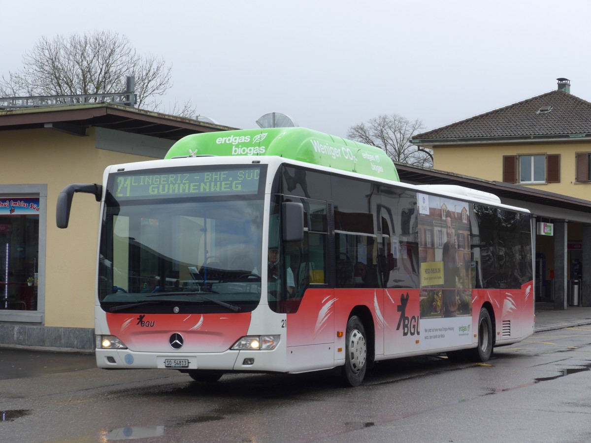 (159'004) - BGU Grenchen - Nr. 21/SO 54'813 - Mercedes am 2. Mrz 2015 beim Bahnhof Grenchen Sd