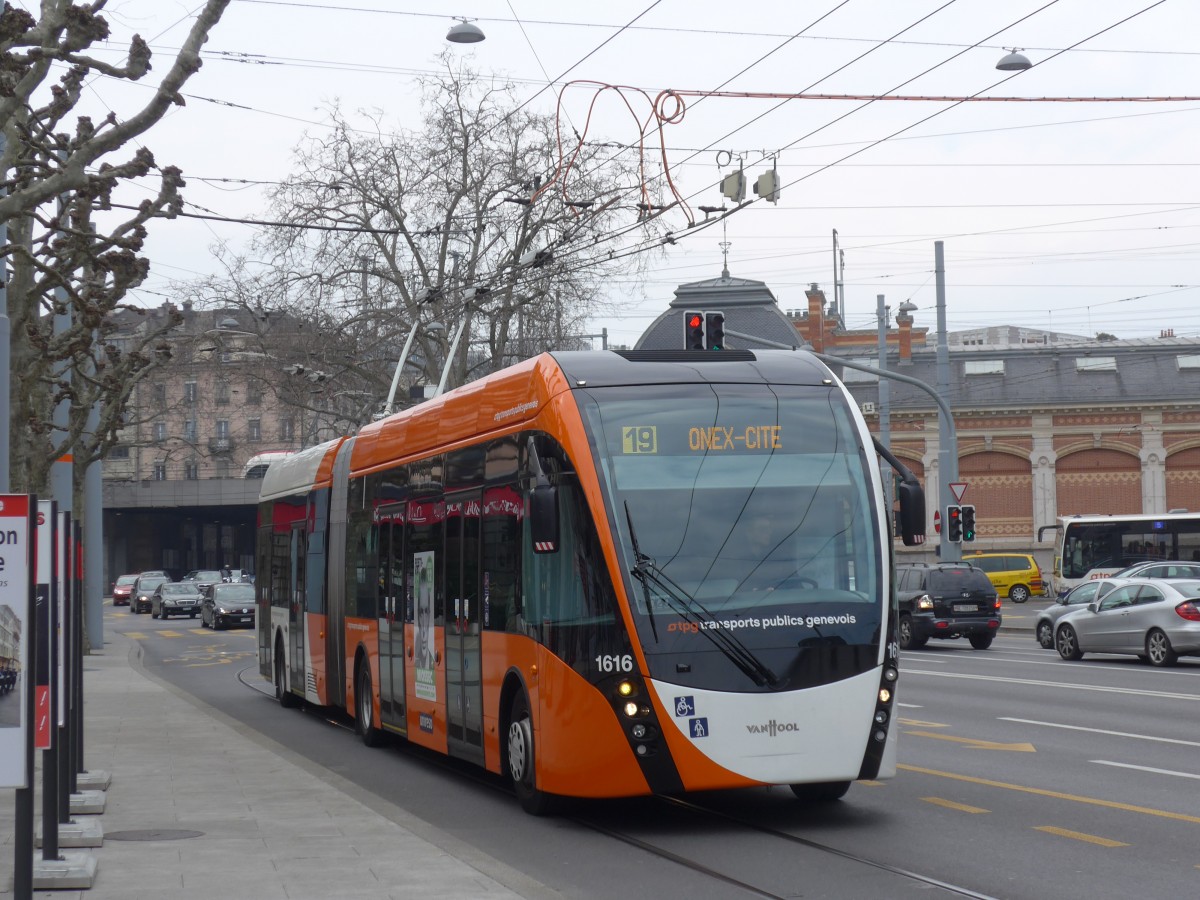 (159'167) - TPG Genve - Nr. 1616 - Van Hool Gelenktrolleybus am 14. Mrz 2015 in Genve, Place des Vingt-Deux-Cantons