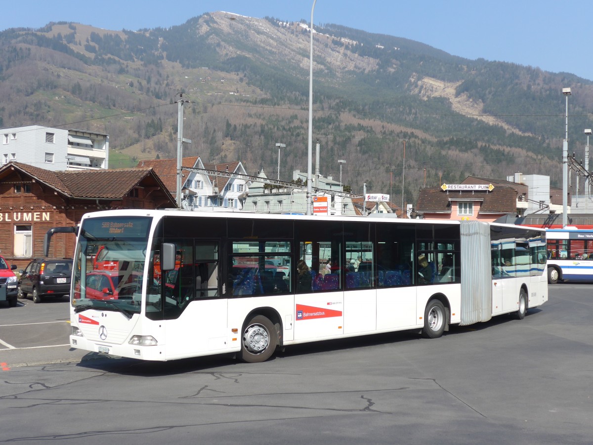 (159'340) - AAGS Schwyz - Nr. 83/SZ 118'683 - Mercedes (ex VR La Chaux-de-Fonds Nr. 227) am 18. Mrz 2015 beim Bahnhof Arth-Goldau