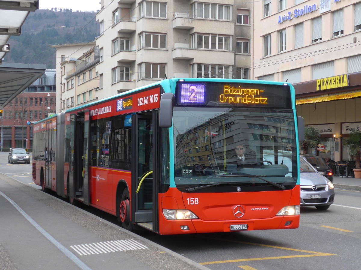 (159'520) - VB Biel - Nr. 158/BE 666'158 - Mercedes am 28. Mrz 2015 beim Bahnhof Biel