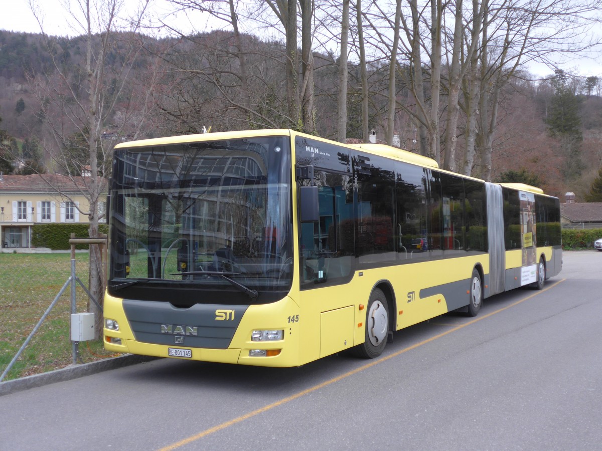 (159'545) - STI Thun - Nr. 145/BE 801'145 - MAN am 2. April 2015 bei der Schifflndte Thun