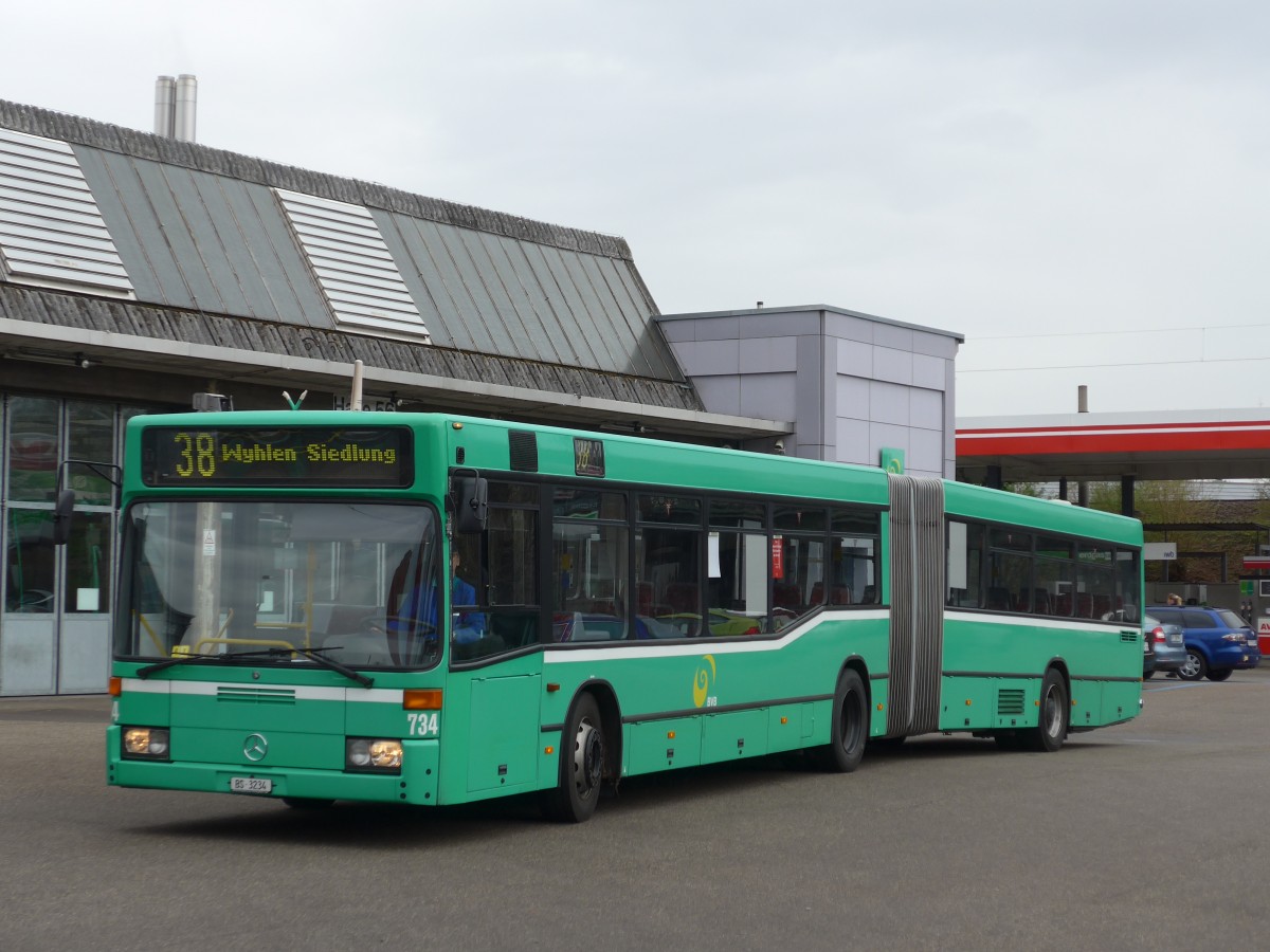 (159'754) - BVB Basel - Nr. 734/BS 3234 - Mercedes (ex VAG Freiburg/D Nr. 933) am 11. April 2015 in Basel, Garage Rankstrasse