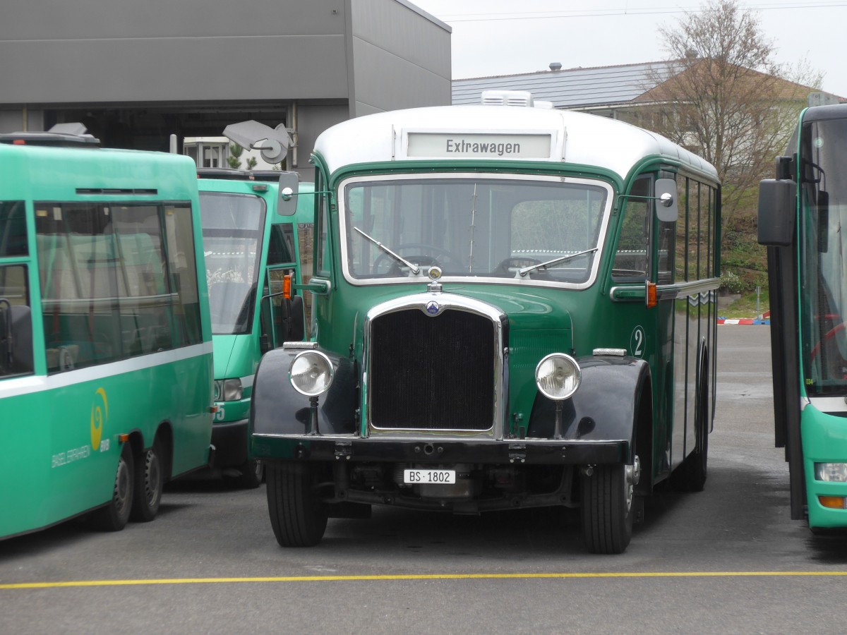 (159'763) - BVB Basel - Nr. 2/BS 1802 - Saurer/Reinb.+Chr. (ex Nr. 3) am 11. April 2015 in Basel, Garage Rankstrasse