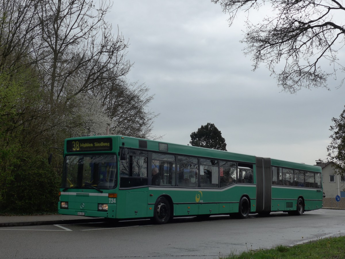 (159'787) - Aus der Schweiz: BVB Basel - Nr. 734/BS 3234 - Mercedes (ex VAG Freiburg/D Nr. 933) am 11. April 2015 in Grenzach-Wyhlen, Schulzentrum