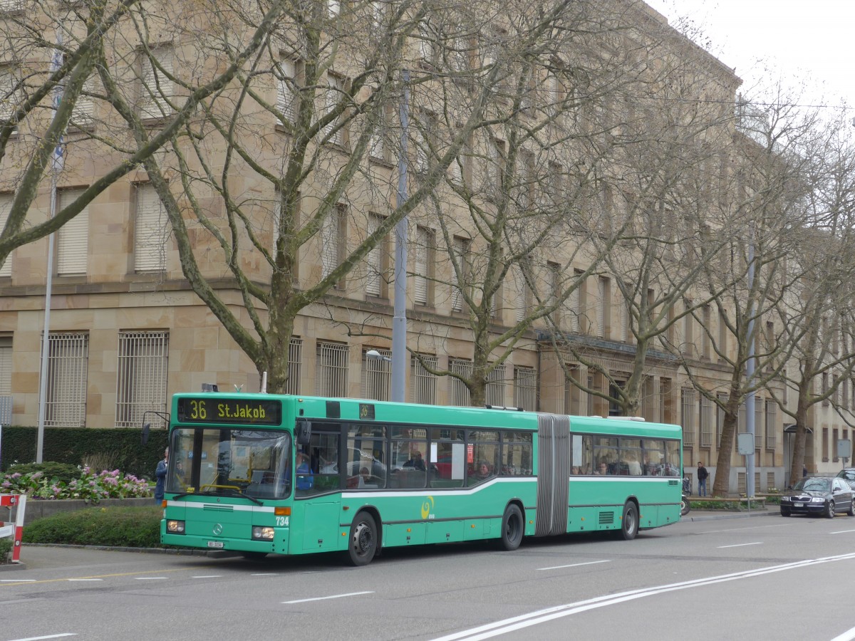 (159'851) - BVB Basel - Nr. 734/BS 3234 - Mercedes (ex VAG Freiburg/D Nr. 933) am 11. April 2015 in Basel, Badischer Bahnhof