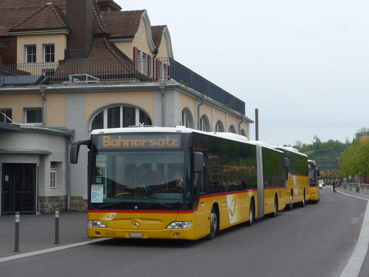 (160'017) - PostAuto Bern - Nr. 636/BE 560'405 - Mercedes am 25. April 2015 beim Bahnhof Spiez