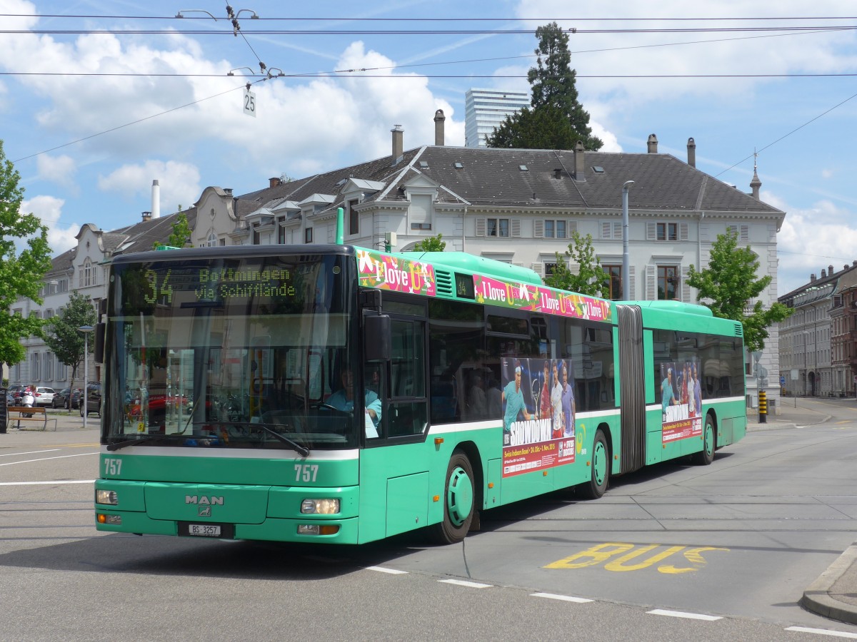 (160'546) - BVB Basel - Nr. 757/BS 3257 - MAN am 17. Mai 2015 in Basel, Wettsteinplatz