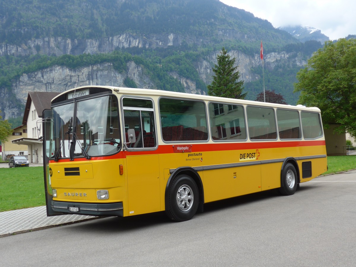 (160'982) - AVG Meiringen - Nr. 74/BE 607'481 - Saurer/R&J (ex PostAuto Berner Oberland; ex P 24'357) am 25. Mai 2015 in Meiringen, Garage