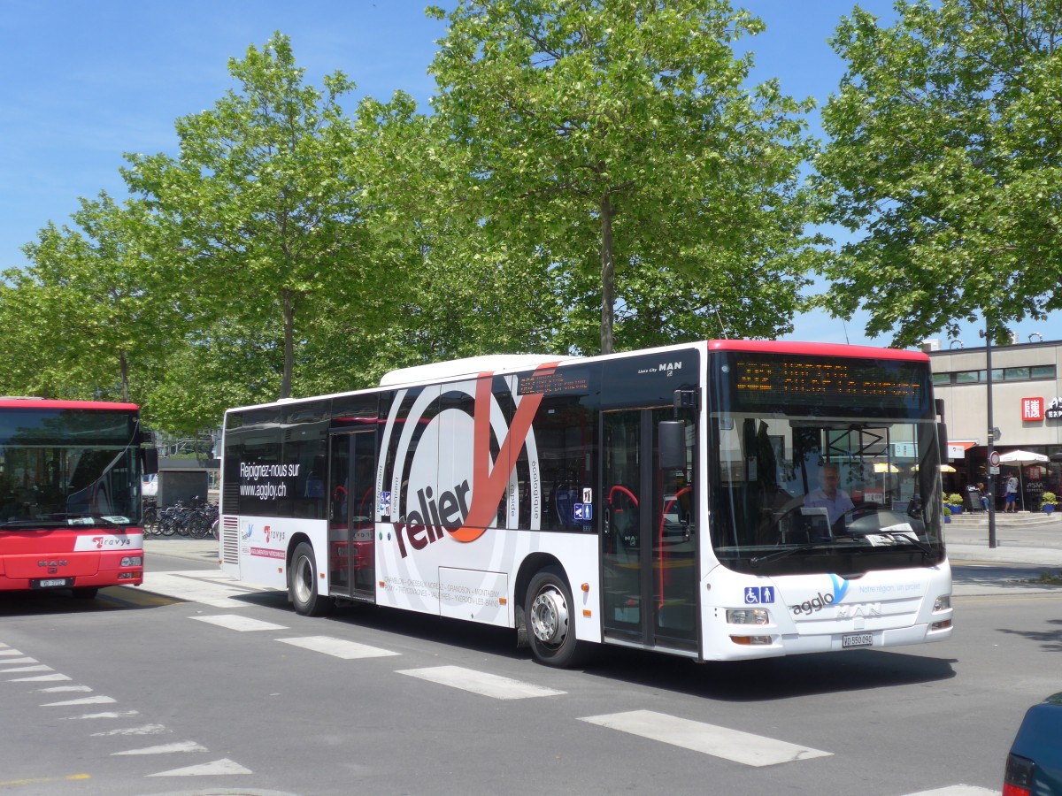 (161'314) - TRAVYS Yverdon - VD 550'090 - MAN am 28. Mai 2015 beim Bahnhof Yverdon