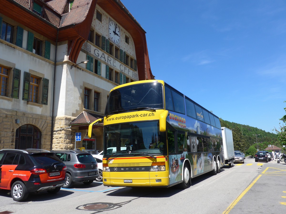 (161'343) - Buchard, Leytron - Nr. 14/VS 216'705 - Setra am 28. Mai 2015 beim Bahnhof Vallorbe