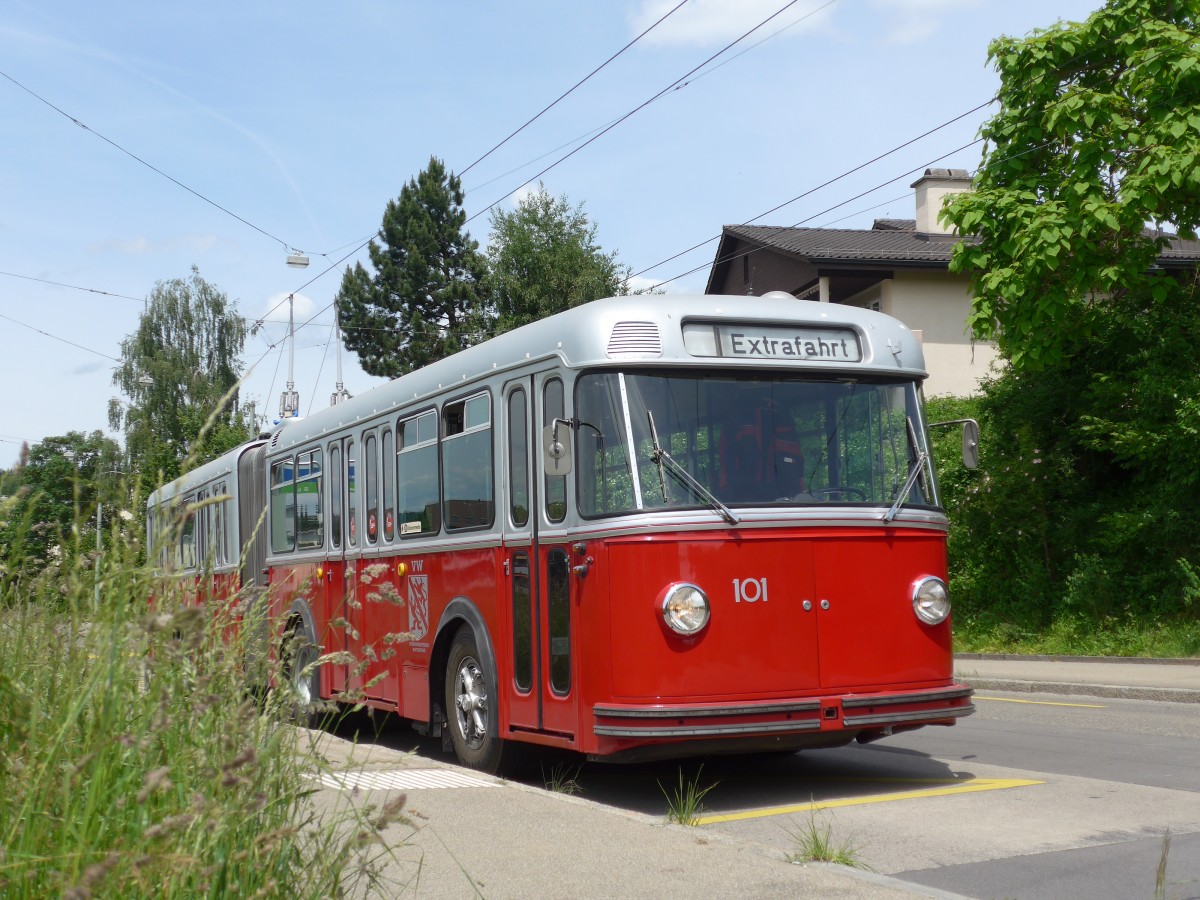 (161'634) - VW Winterthur - Nr. 101 - FBW/SWS Gelenktrolleybus am 31. Mai 2015 in Winterthur, Stocken