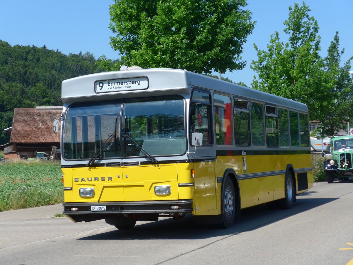 (161'883) - Wanner, Schleitheim - SH 58'045 - Saurer/Hess (ex Ruklic, Schaffhausen; ex VBSH Schaffhausen Nr. 40; ex VBSH Schaffhausen Nr. 19) am 6. Juni 2015 in Thayngen, Saurertreffen