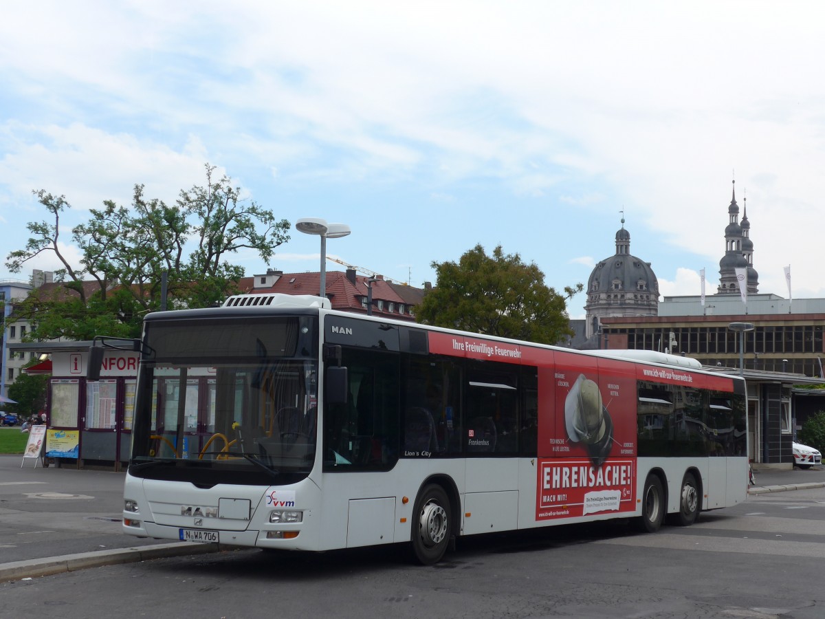 (162'750) - OVF Nrnberg - N-WA 706 - MAN am 27. Juni 2015 beim Bahnhof Wrzburg