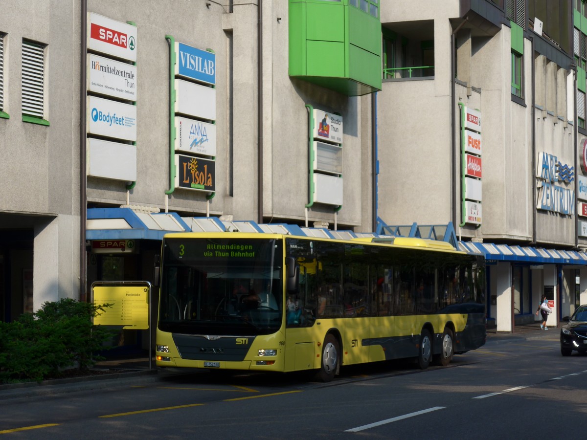 (162'924) - STI Thun - Nr. 160/BE 752'160 - MAN am 6. Juli 2015 in Thun, Postbrcke