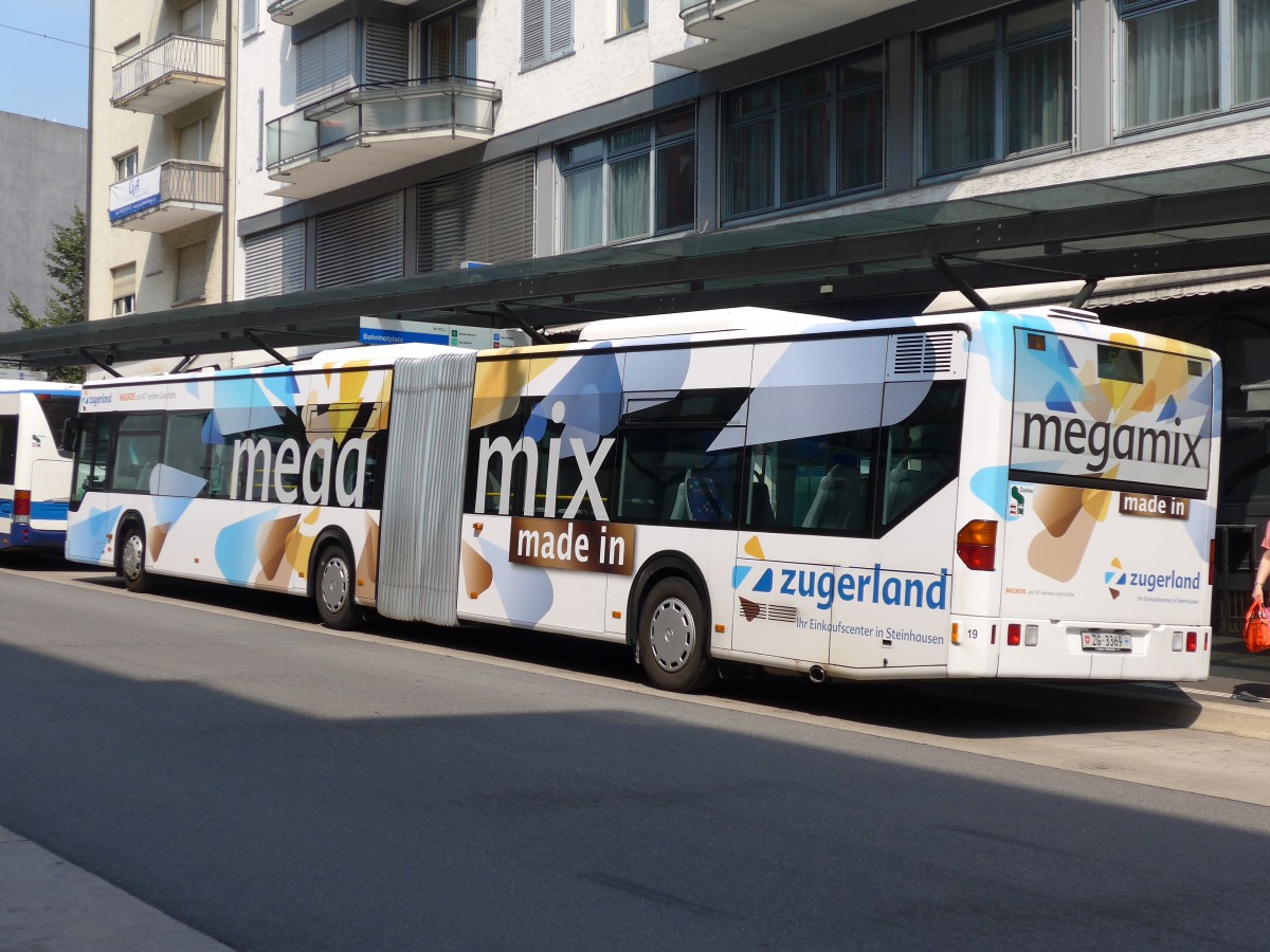 (162'978) - ZVB Zug - Nr. 19/ZG 3369 - Mercedes am 6. Juli 2015 beim Bahnhof Zug