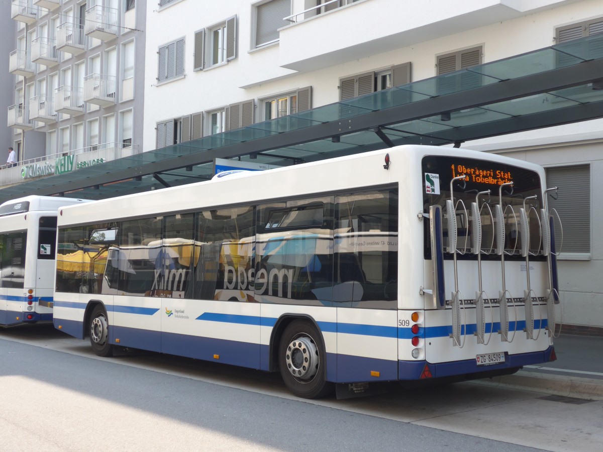 (162'981) - ZVB Zug - Nr. 509/ZG 84'509 - Lanz+Marti/Hess Personenanhnger am 6. Juli 2015 beim Bahnhof Zug