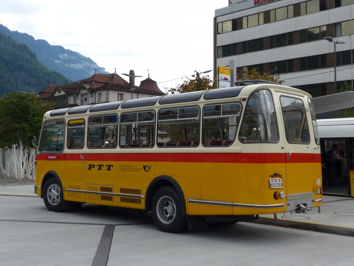 (163'750) - Rentsch, Gunten - BE 823'203 - FBW/Gangloff (ex P 23'203; ex P 21'003) am 23. August 2015 beim Bahnhof Interlaken West