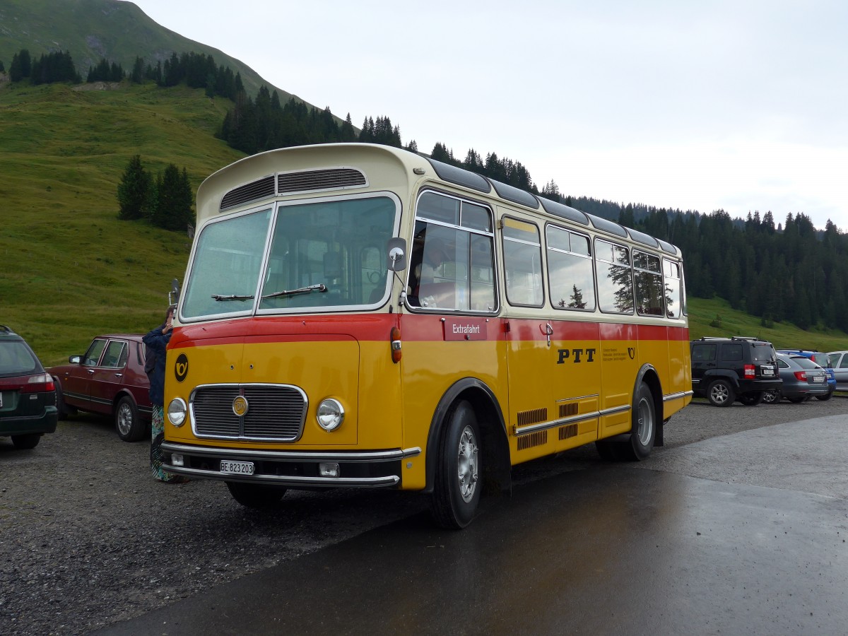 (163'751) - Rentsch, Gunten - BE 823'203 - FBW/Gangloff (ex P 23'203; ex P 21'003) am 23. August 2015 in Habkern, Lombachalp