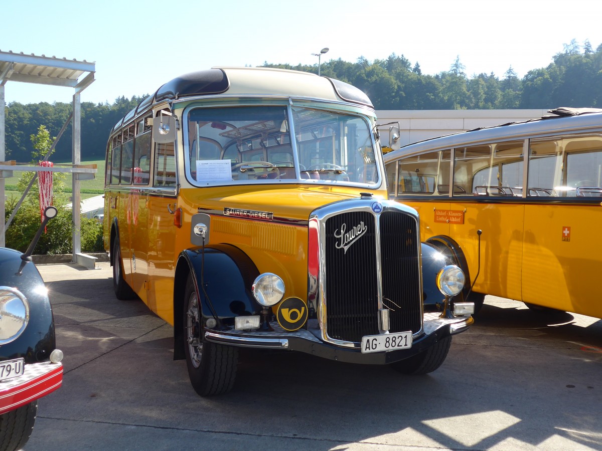 (163'939) - Dubach, Walde - AG 8821 - Saurer/Krapf (ex Nr. 1; ex Bearth; Brigels Nr. 1; ex P 22'060; ex Tscharner, Thusis) am 29. August 2015 in Oberkirch, CAMPUS Sursee