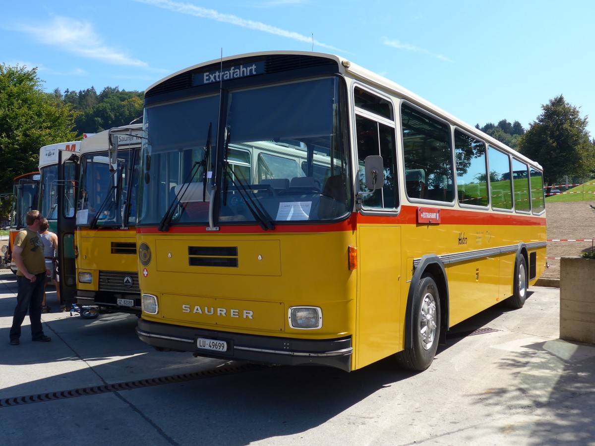 (164'165) - Huber, Oberkirch - LU 49'699 - Saurer/R&J (ex Frigg, Zernez; ex P 24'283) am 29. August 2015 in Oberkirch, CAMPUS Sursee