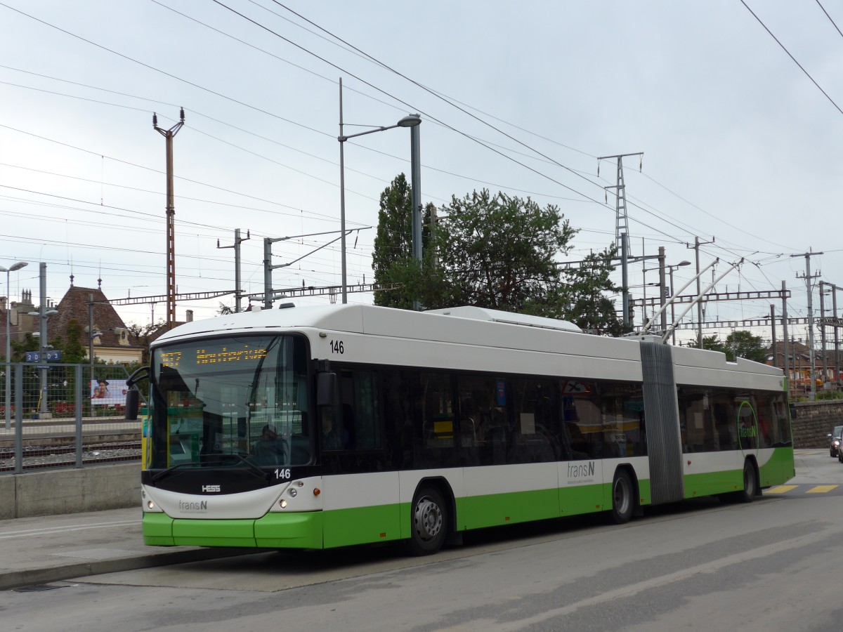 (164'763) - transN, La Chaux-de-Fonds - Nr. 146 - Hess/Hess Gelenktrolleybus (ex TN Neuchtel Nr. 146) am 15. September 2015 beim Bahnhof Neuchtel