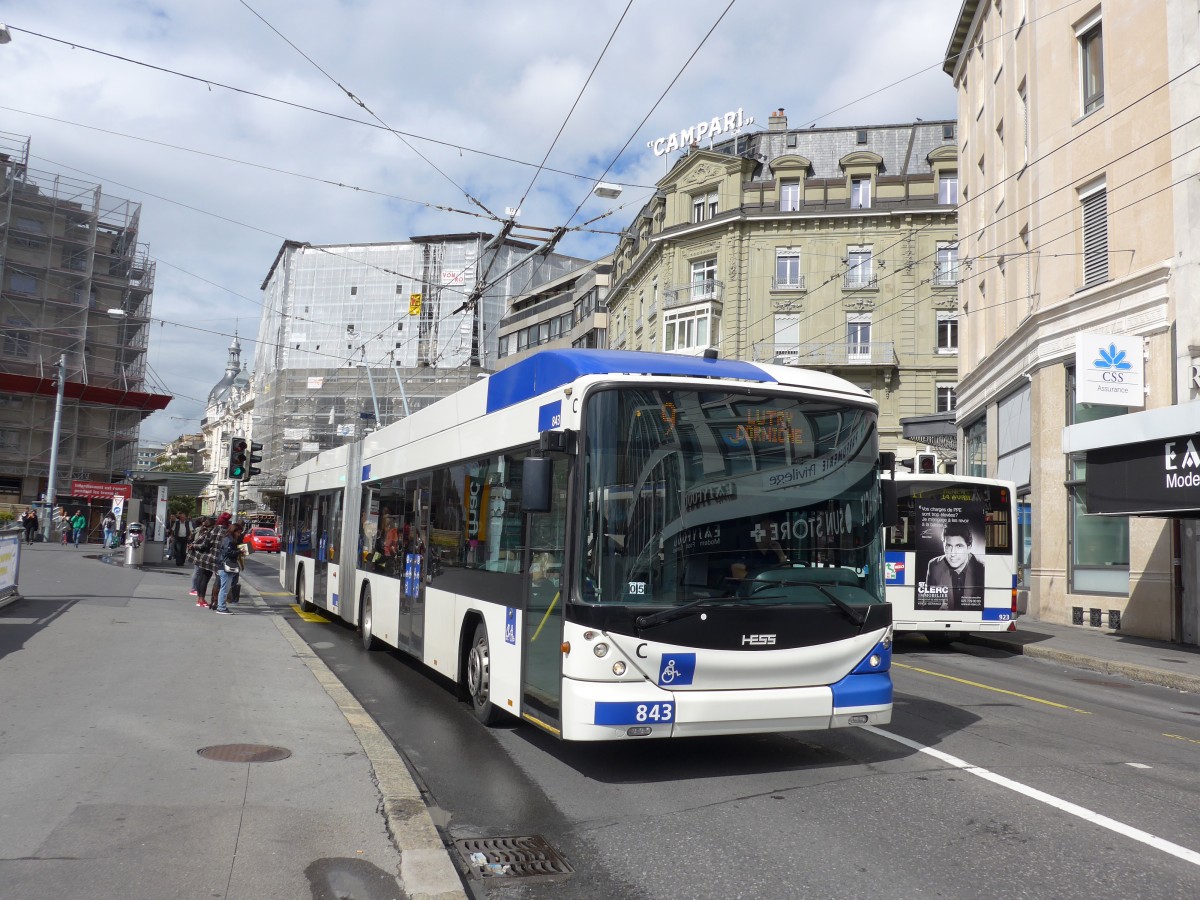 (165'128) - TL Lausanne - Nr. 843 - Hess/Hess Gelenktrolleybus am 18. September 2015 in Lausanne, Bel-Air