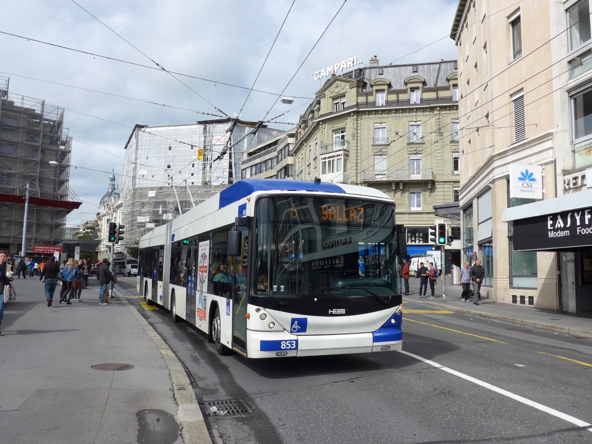 (165'143) - TL Lausanne - Nr. 853 - Hess/Hess Gelenktrolleybus am 18. September 2015 in Lausanne, Bel-Air