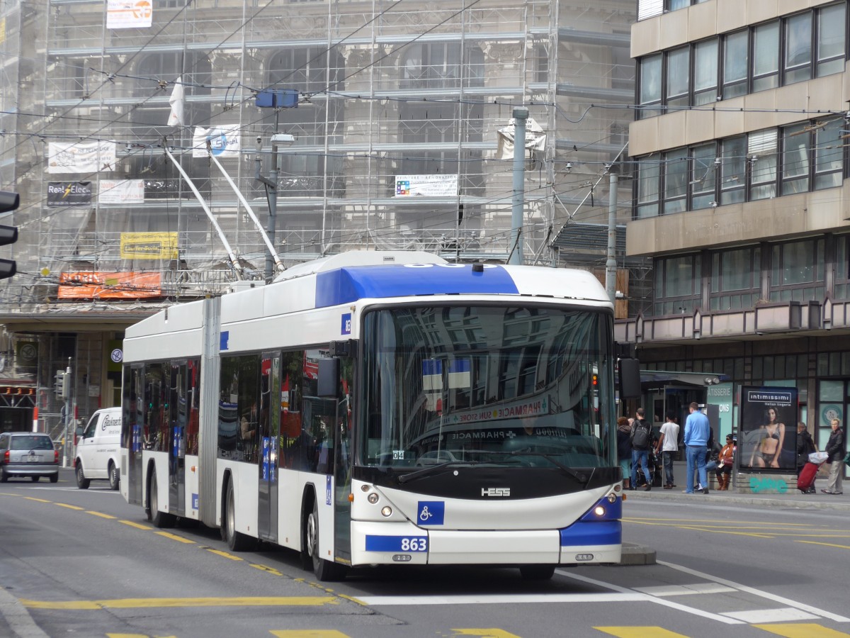 (165'160) - TL Lausanne - Nr. 863 - Hess/Hess Gelenktrolleybus am 18. September 2015 in Lausanne, Bel-Air