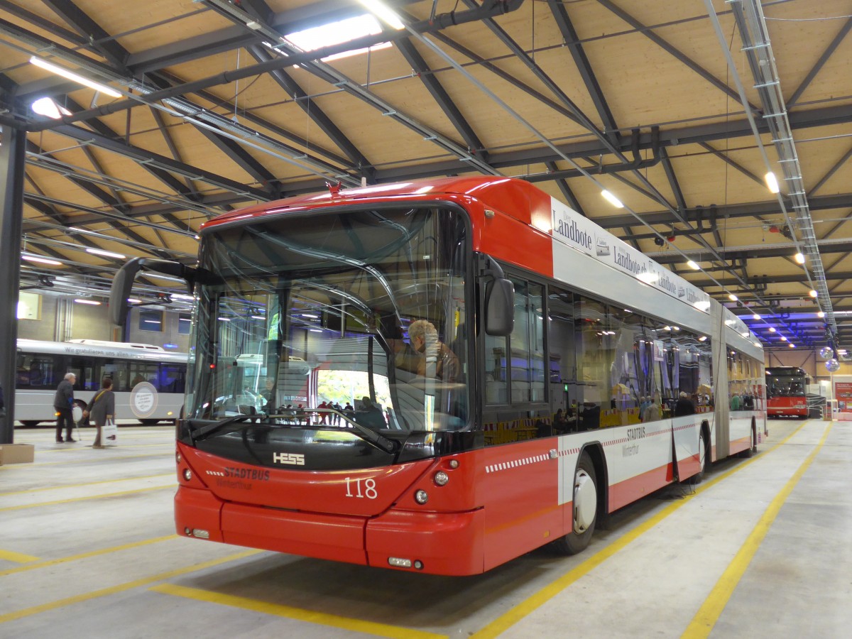 (165'839) - SW Winterthur - Nr. 118 - Hess/Hess Gelenktrolleybus am 26. September 2015 in Winterthur, Depot Grzefeld