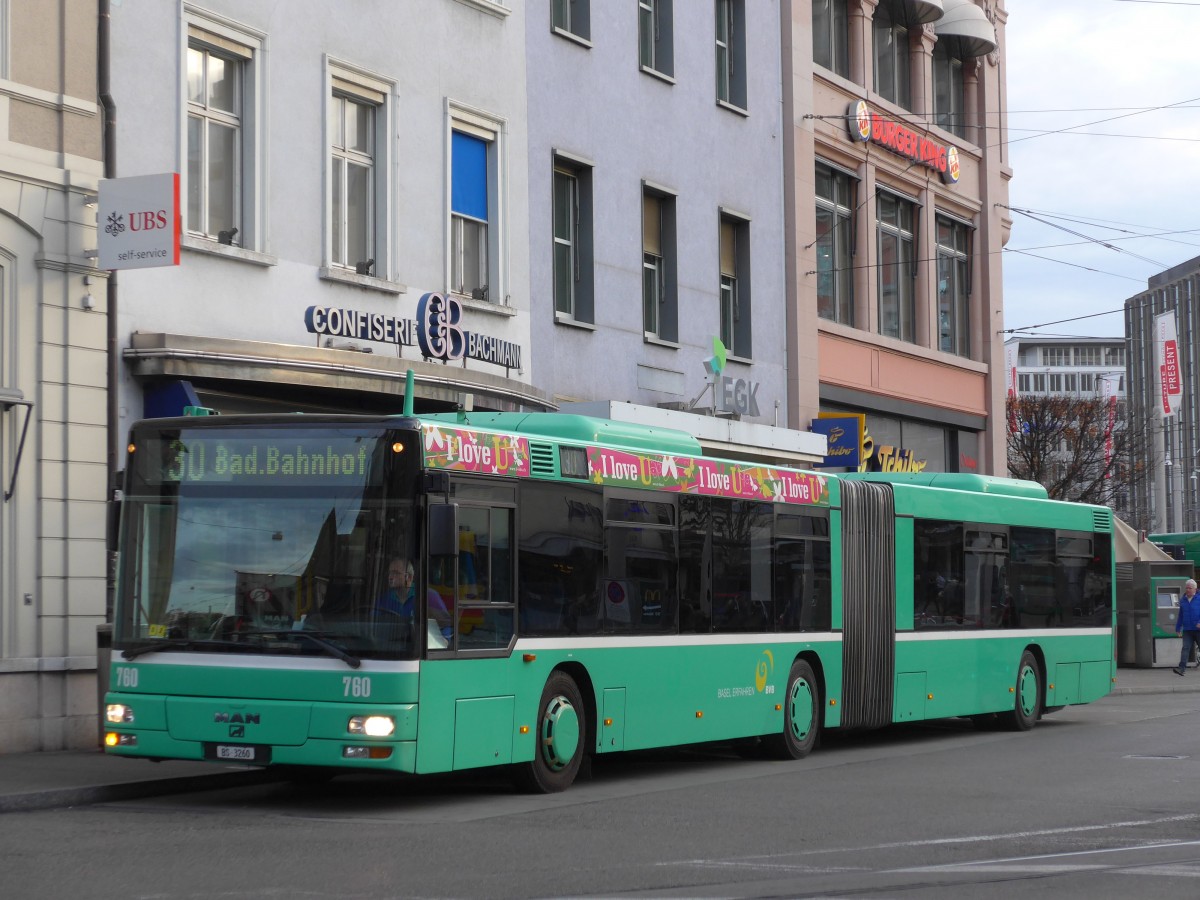 (166'617) - BVB Basel - Nr. 760/BS 3260 - MAN am 15. November 2015 beim Bahnhof Basel