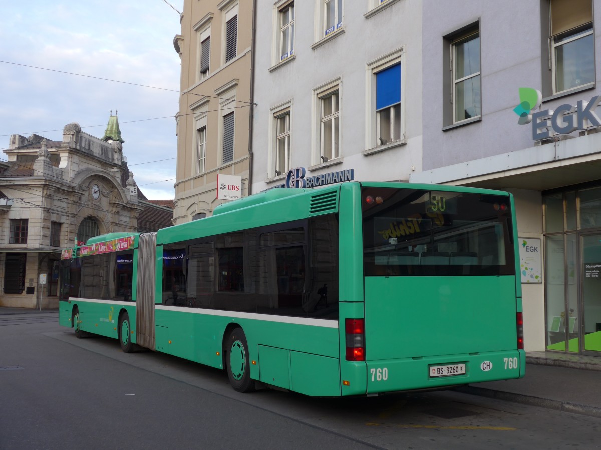 (166'618) - BVB Basel - Nr. 760/BS 3260 - MAN am 15. November 2015 beim Bahnhof Basel