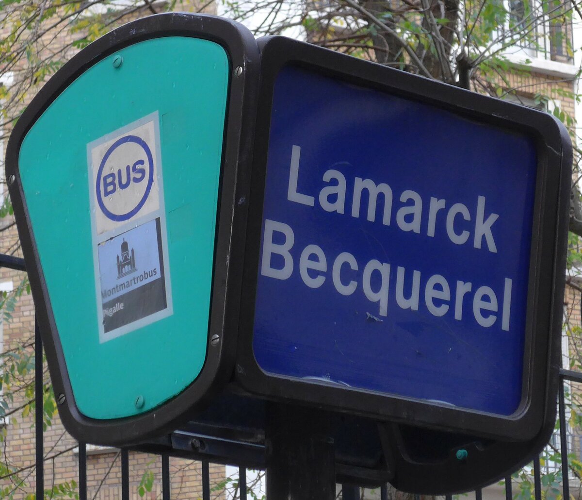 (167'083) - RATP-Haltestellenschild - Paris, Lamarck Becquerel - am 17. November 2015