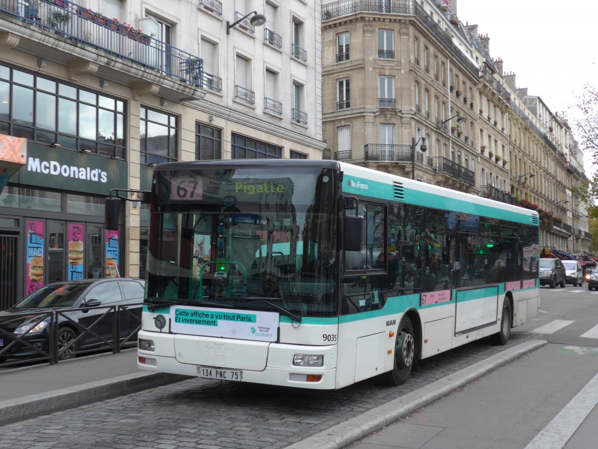 (167'129) - RATP Paris - Nr. 9035/134 PNC 75 - MAN am 17. November 2015 in Paris, Pigalle