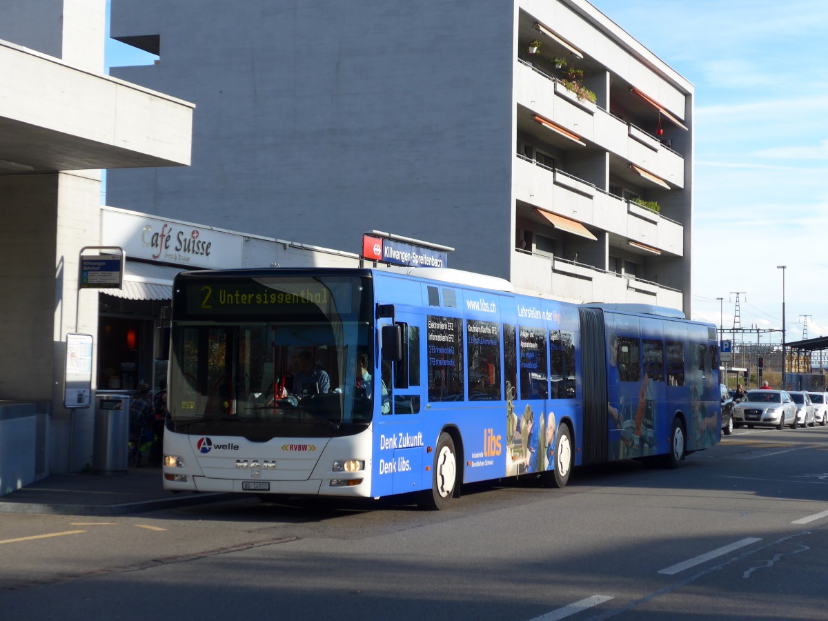 (167'419) - RVBW Wettingen - Nr. 171/AG 14'912 - MAN am 19. November 2015 beim Bahnhof Killwangen-Spreitenbach