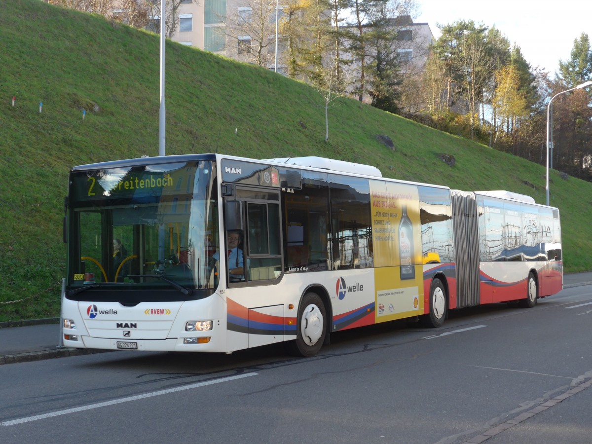 (167'420) - RVBW Wettingen - Nr. 154/AG 226'221 - MAN am 19. November 2015 beim Bahnhof Killwangen-Spreitenbach