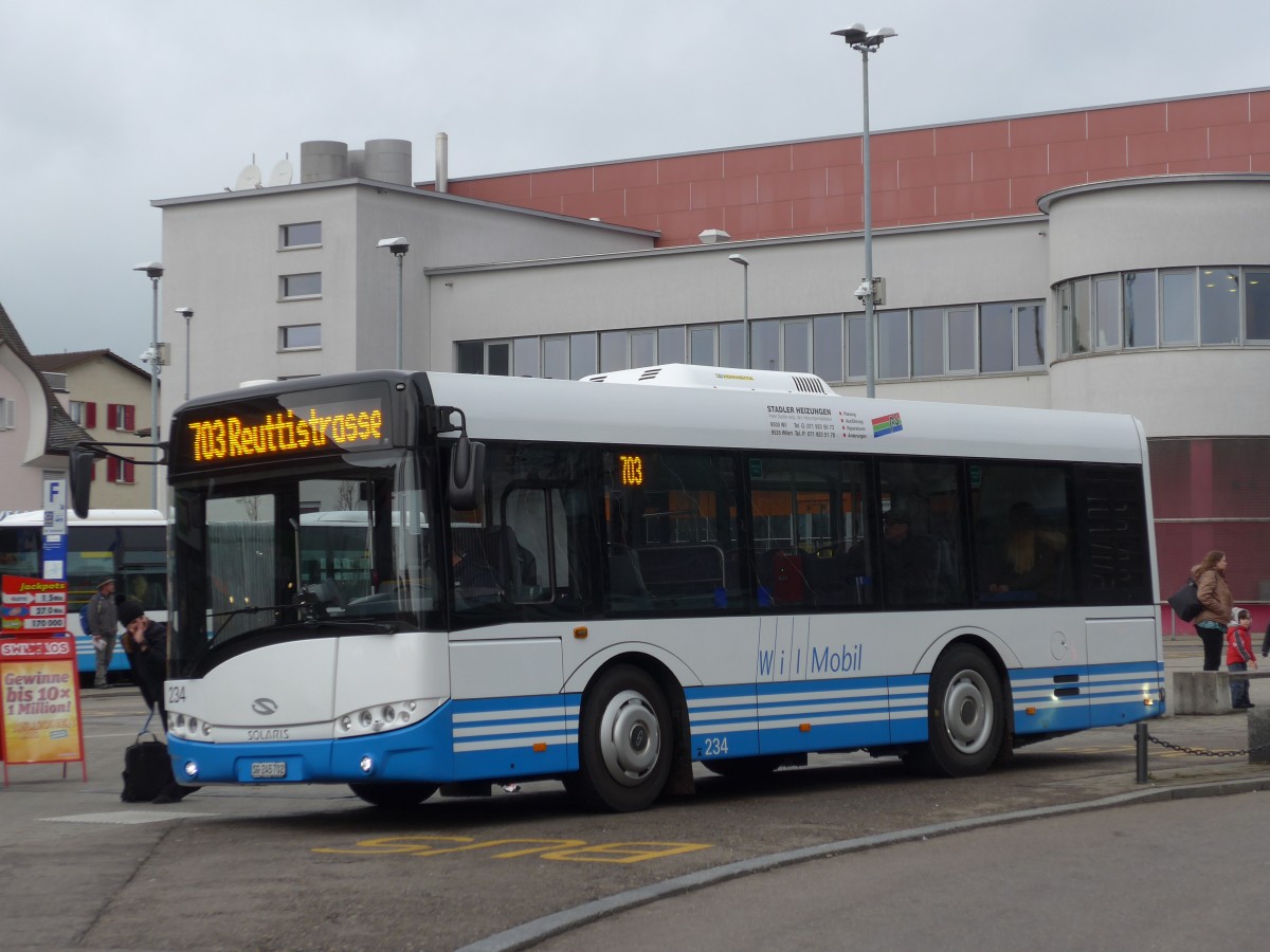 (167'512) - WilMobil, Wil - Nr. 234/SG 245'702 - Solaris am 25. November 2015 beim Bahnhof Wil