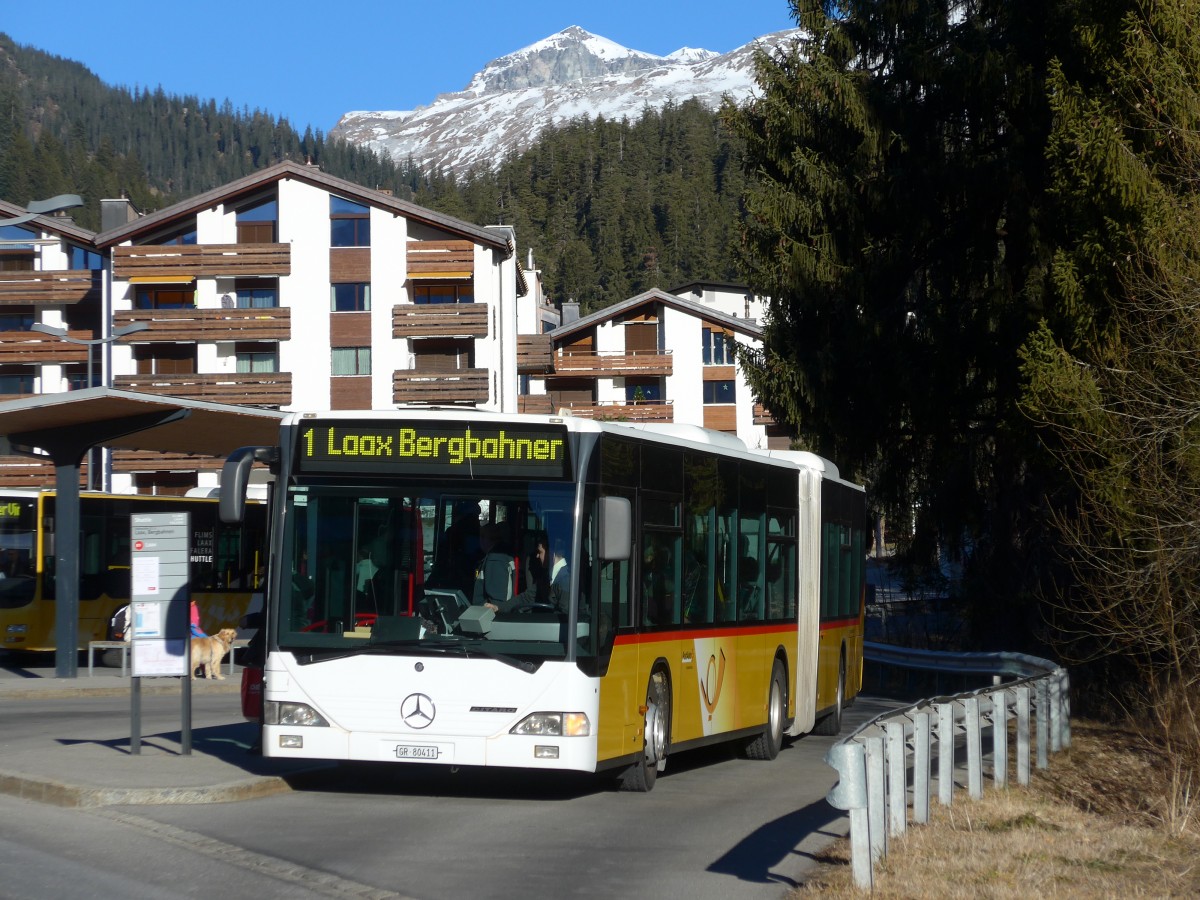 (167'966) - Stuppan, Flims - GR 80'411 - Mercedes (ex PostAuto Zrich Nr. 80; ex Eurobus, Arbon Nr. 4) am 26. Dezember 2015 in Laax, Bergbahnen