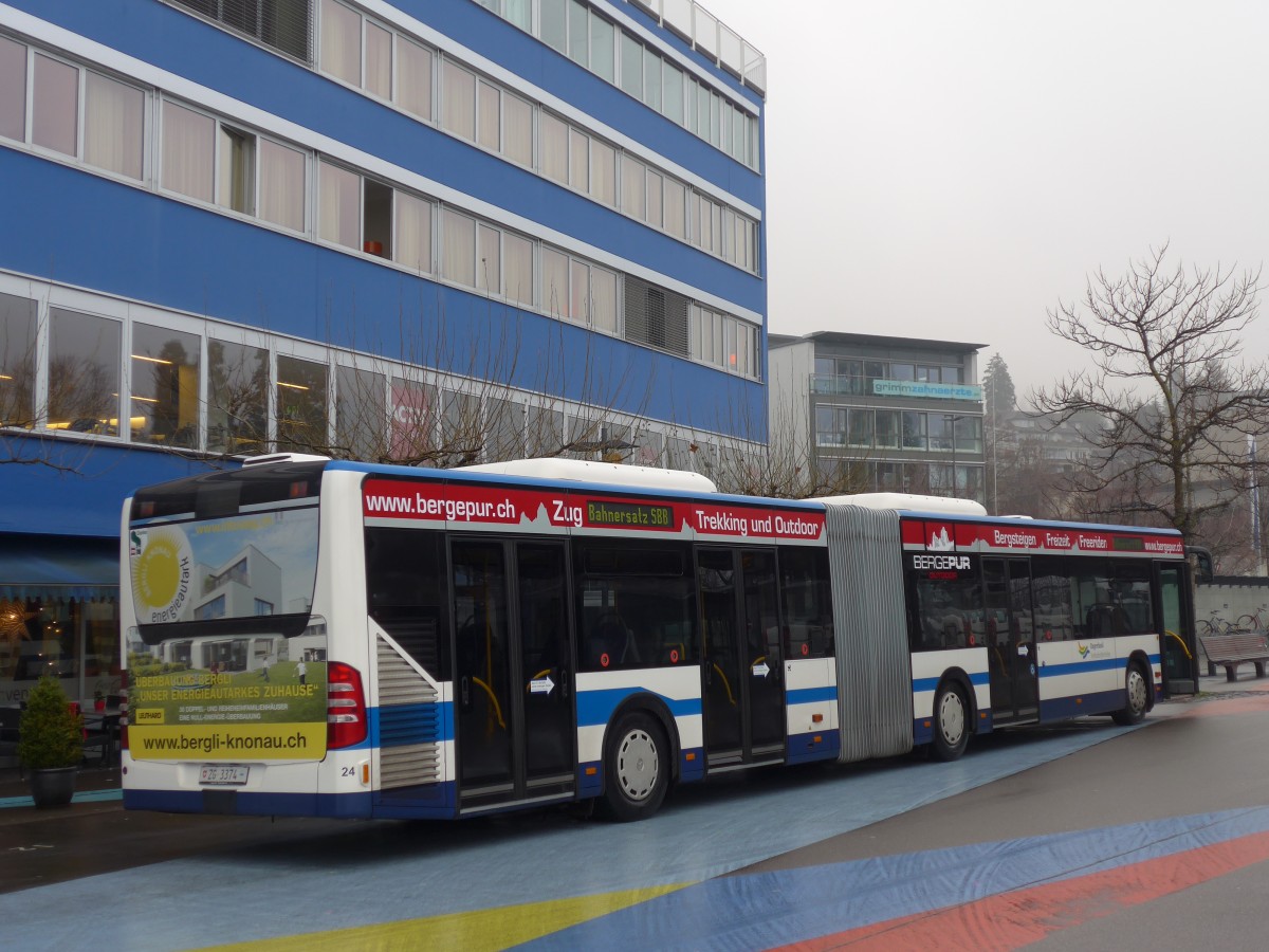 (168'174) - ZVB Zug - Nr. 24/ZG 3374 - Mercedes am 1. Januar 2016 beim Bahnhof Horgen