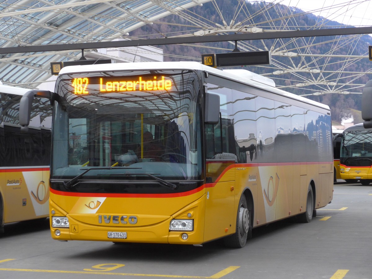 (168'222) - PostAuto Graubnden - GR 170'431 - Iveco am 2. Januar 2016 in Chur, Postautostation