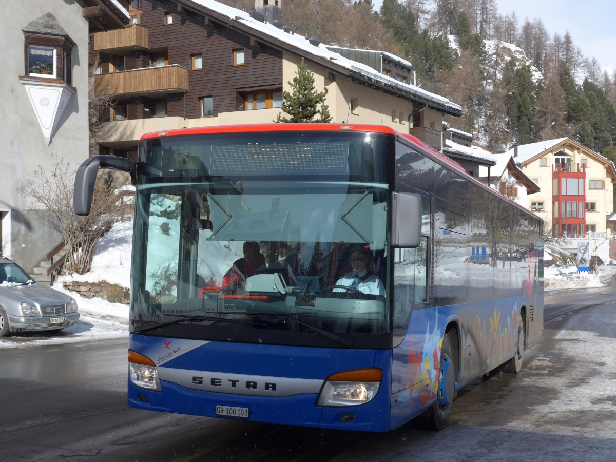 (168'513) - SBC Chur - Nr. 103/GR 100'103 - Setra (ex Nr. 13) am 23. Januar 2016 in Silvaplana, Post