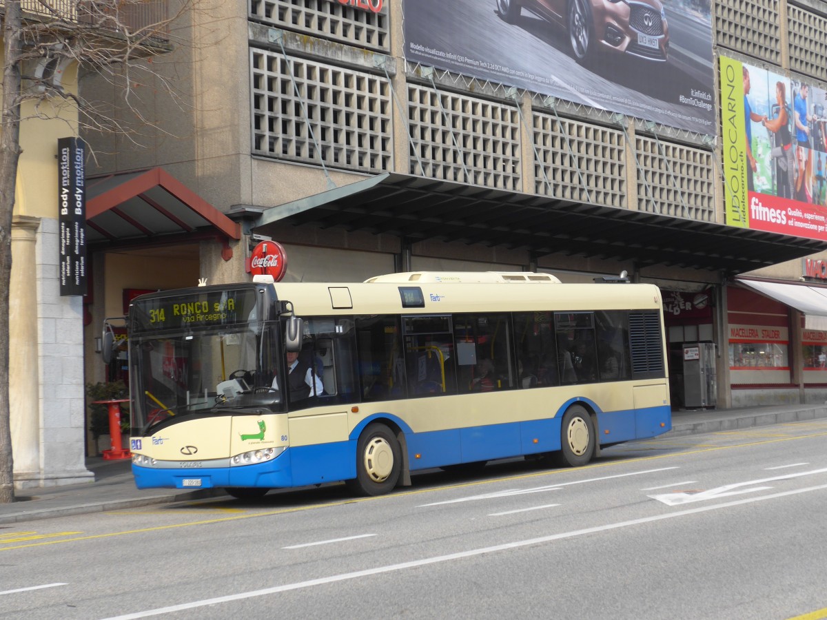 (168'621) - FART Locarno - Nr. 80/TI 229'180 - Solaris am 6. Februar 2016 beim Bahnhof Locarno