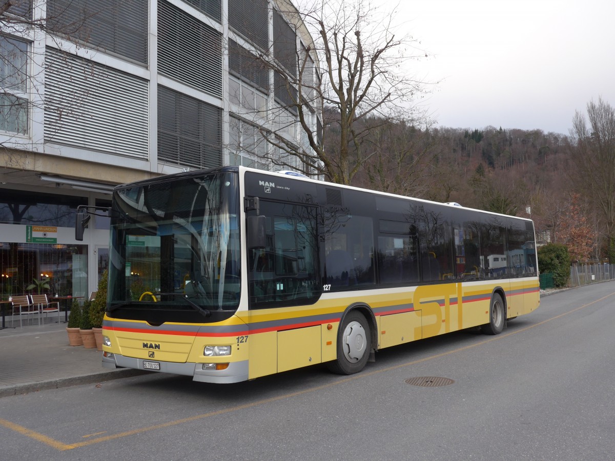 (169'071) - STI Thun - Nr. 127/BE 700'127 - MAN am 6. Mrz 2016 bei der Schifflndte Thun