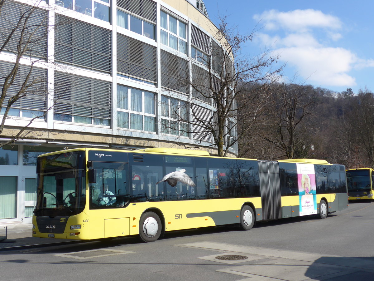 (169'219) - STI Thun - Nr. 141/BE 801'141 - MAN am 10. Mrz 2016 bei der Schifflndte Thun