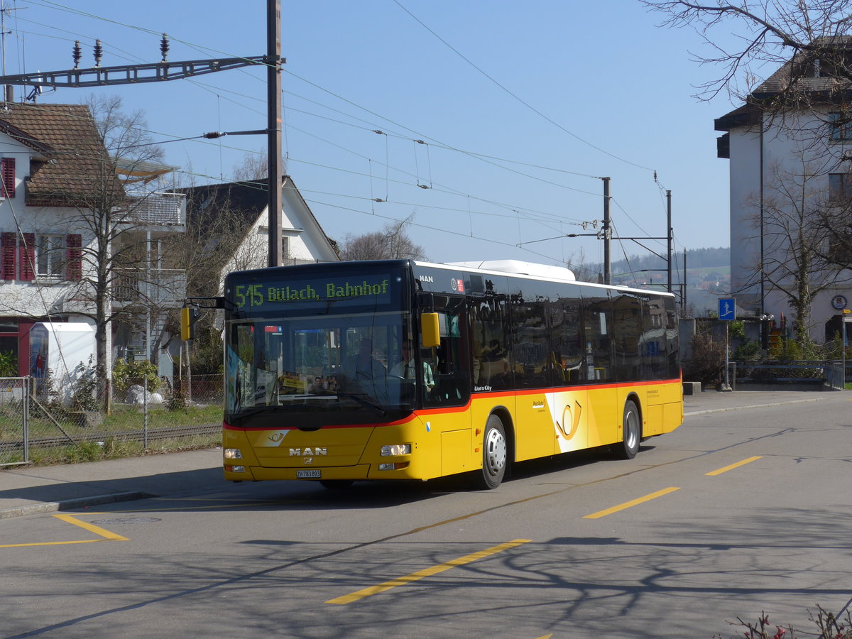 (169'311) - ASN Stadel - Nr. 210/ZH 783'893 - MAN (ex HWW Wil Nr. 210) am 19. Mrz 2016 beim Bahnhof Blach