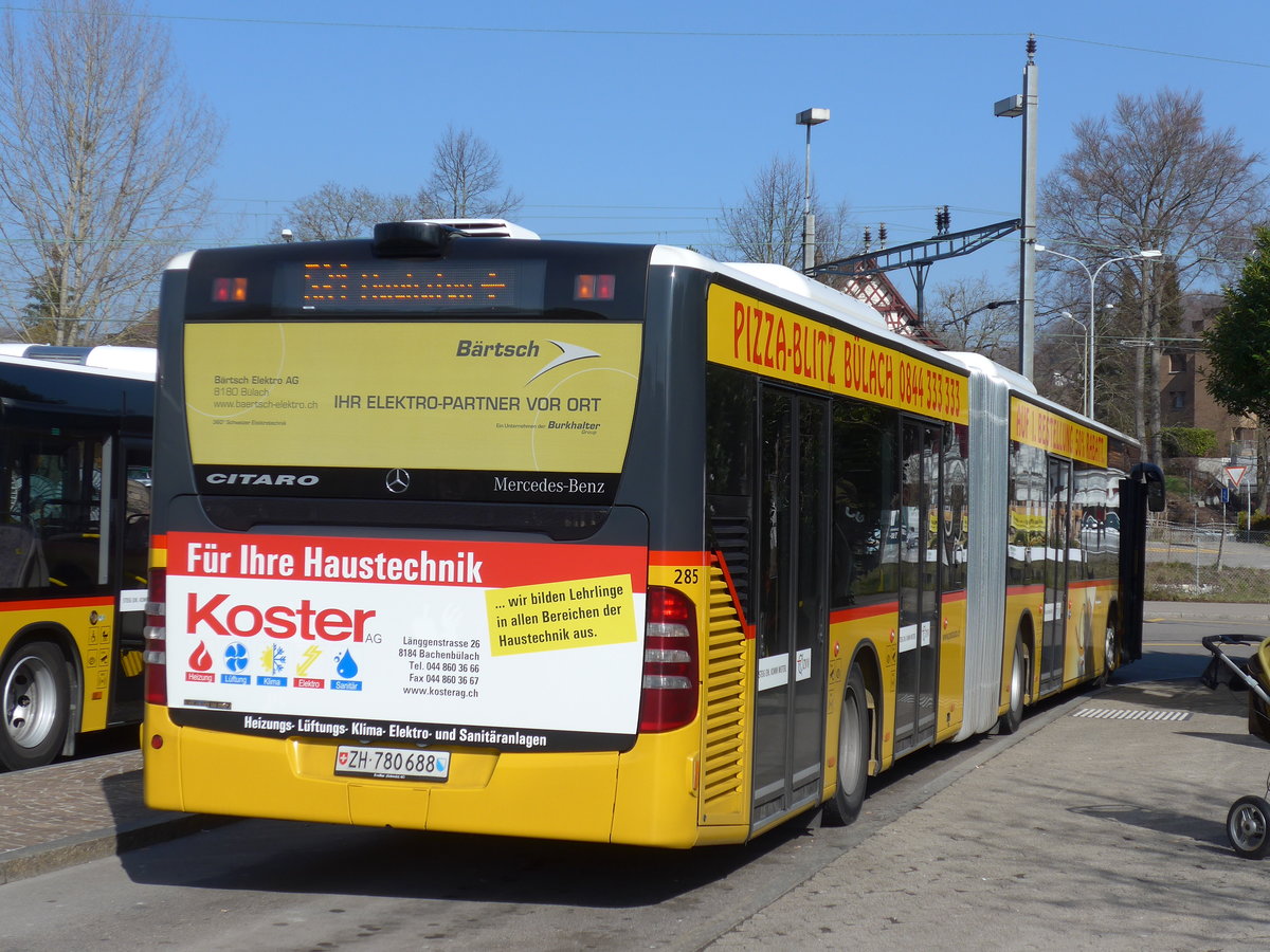 (169'337) - PostAuto Zrich - Nr. 285/ZH 780'688 - Mercedes am 19. Mrz 2016 beim Bahnhof Blach