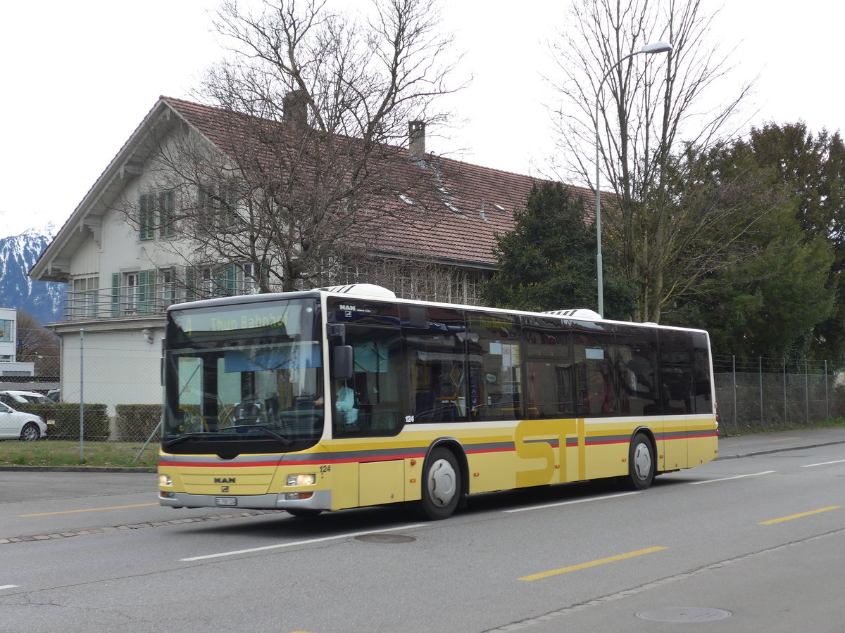 (169'625) - STI Thun - Nr. 124/BE 700'124 - MAN am 28. Mrz 2016 in Thun, Hauptkaserne