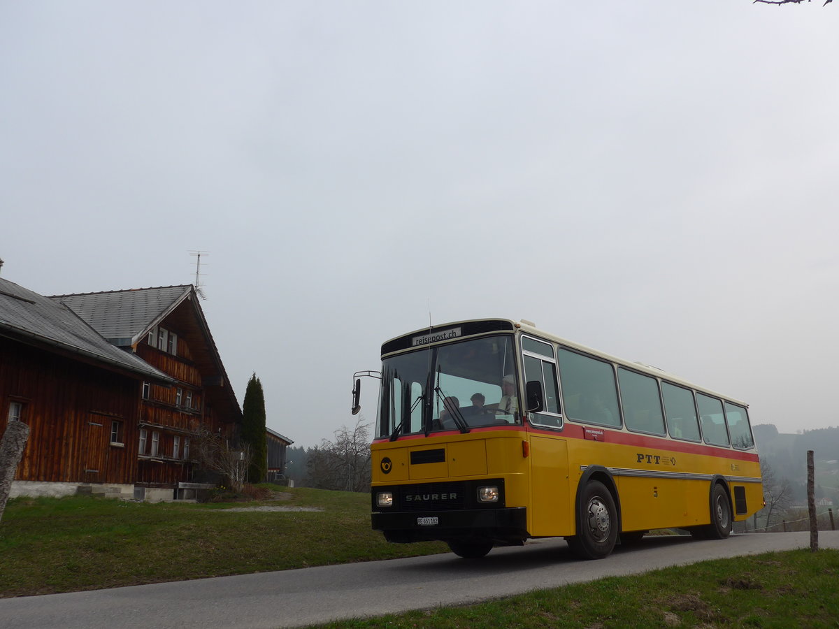 (169'640) - Bernair, Mnsingen - BE 651'182 - Saurer/Tscher (ex Schebath, Lauerz; ex Albin, Fllanden; ex Heim, Flums) am 2. April 2016 bei Teufen