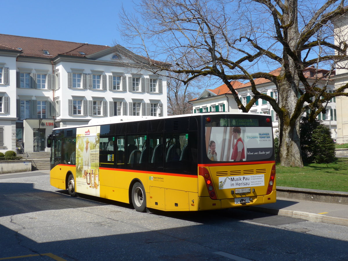 (169'938) - Casutt, Gossau - SG 289'533 - Van Hool am 12. April 2016 in Heiden, Post