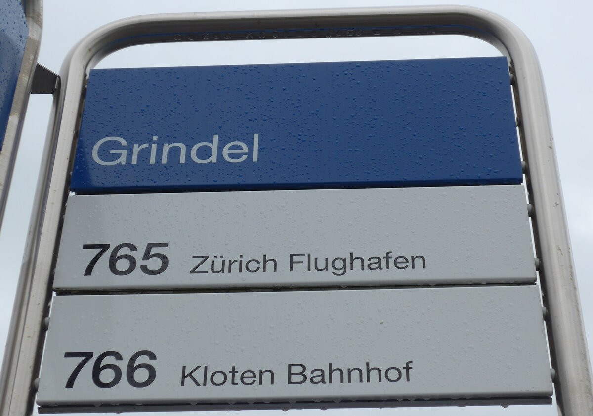 (169'965) - ZVV-Haltestellenschild - Kloten, Grindel - am 14. April 2016